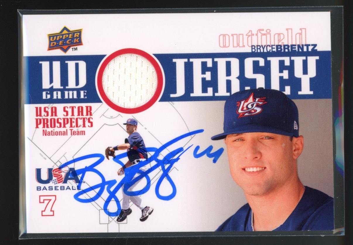 2009 UD USA BRYCE BRENTZ Signed Card autograph auto GAME USED JERSEY RED SOX