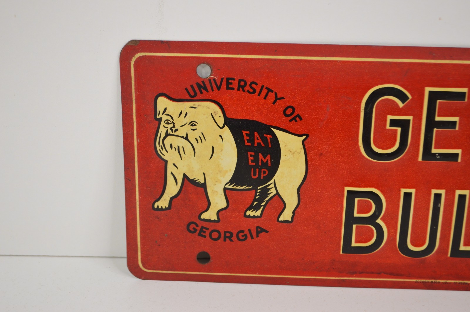 Vintage University of Georgia Bulldogs License Plate Scioto Sign Uga Eat Em Up
