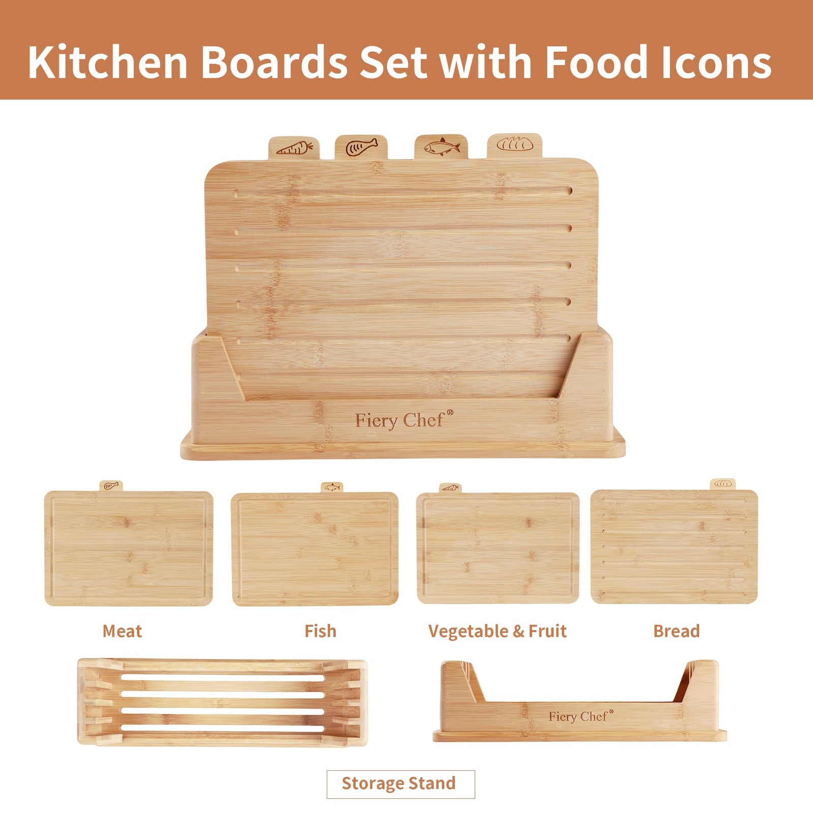 Fiery Chef 12.6″L x 9″W Bamboo Cutting Board Set Medium x 9″W,
