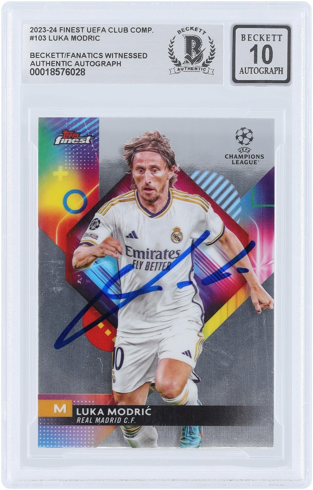Luka Modric Real Madrid CF Signed 2023-24 Topps Finest UEFA #103 Beckett 10 Card