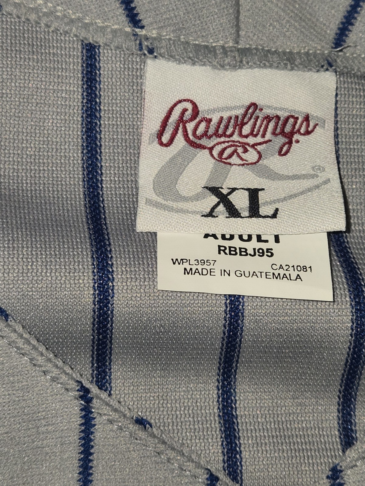 Rawlings Adult XL Gray Blue Pinstripe Baseball Jersey Vintage Button Front Blank