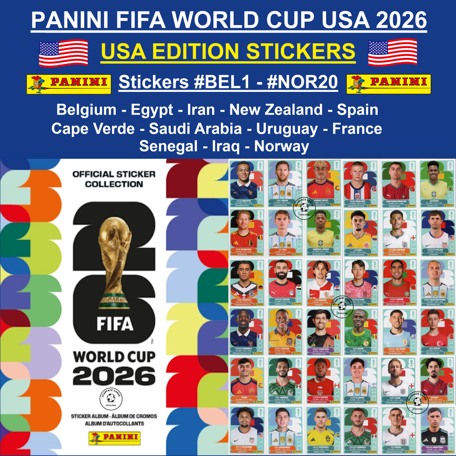 USA EDITION Panini FIFA World Cup 2026 Stickers #BEL1 – #NOR20
