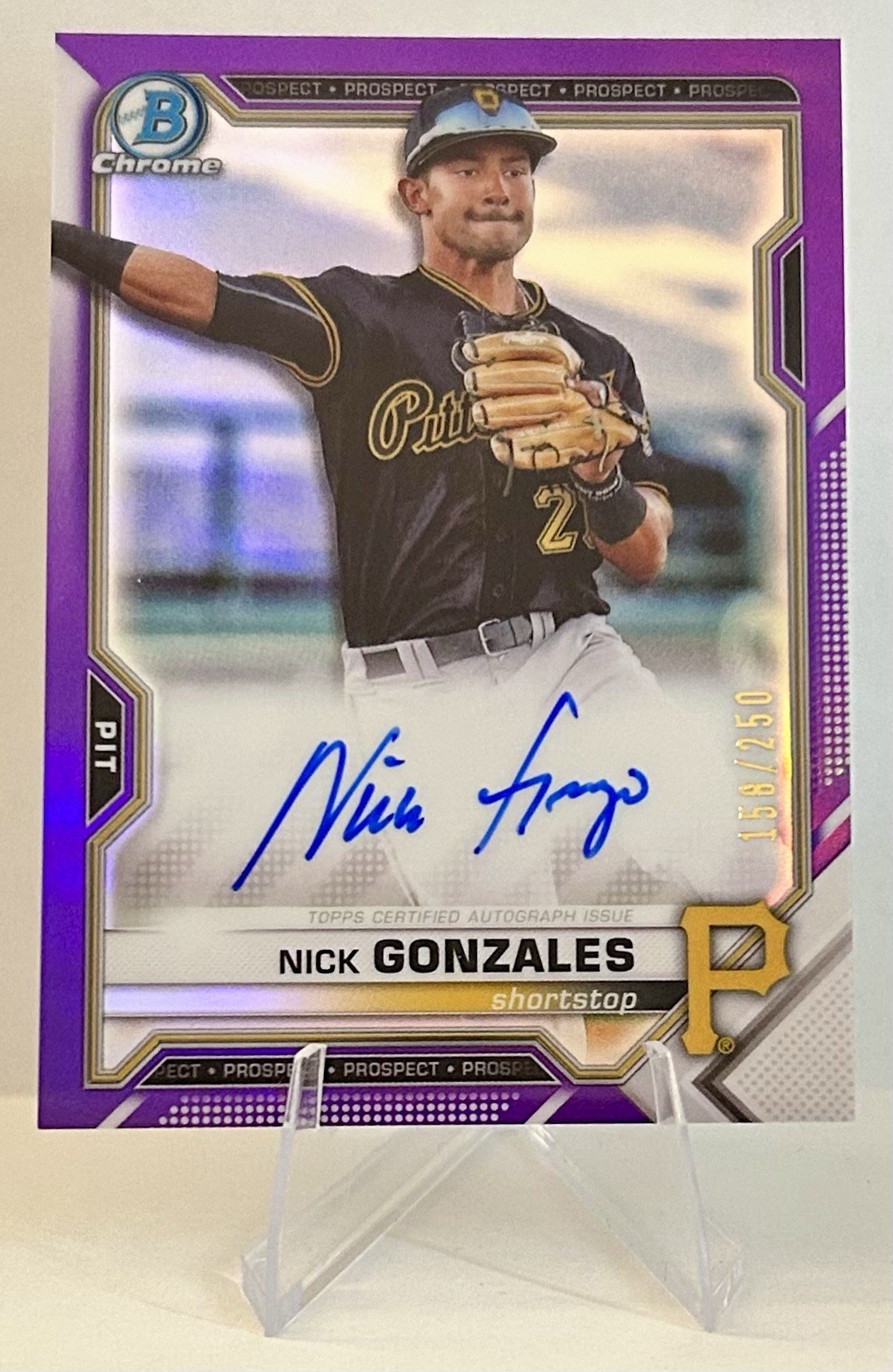 2021 Bowman Chrome Prospects Autographs Nick Gonzales Purple /250 Pirates