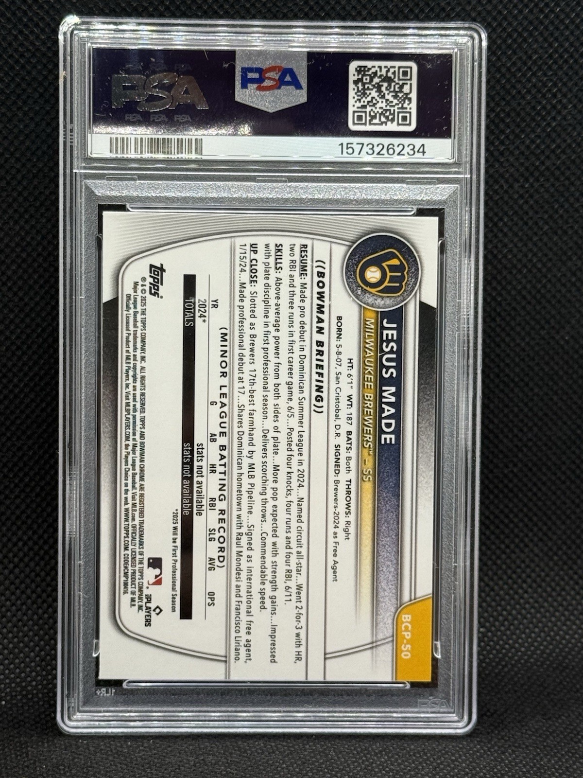 2025 Bowman Chrome Prospects Jesus Made #BCP-50 PS A 10