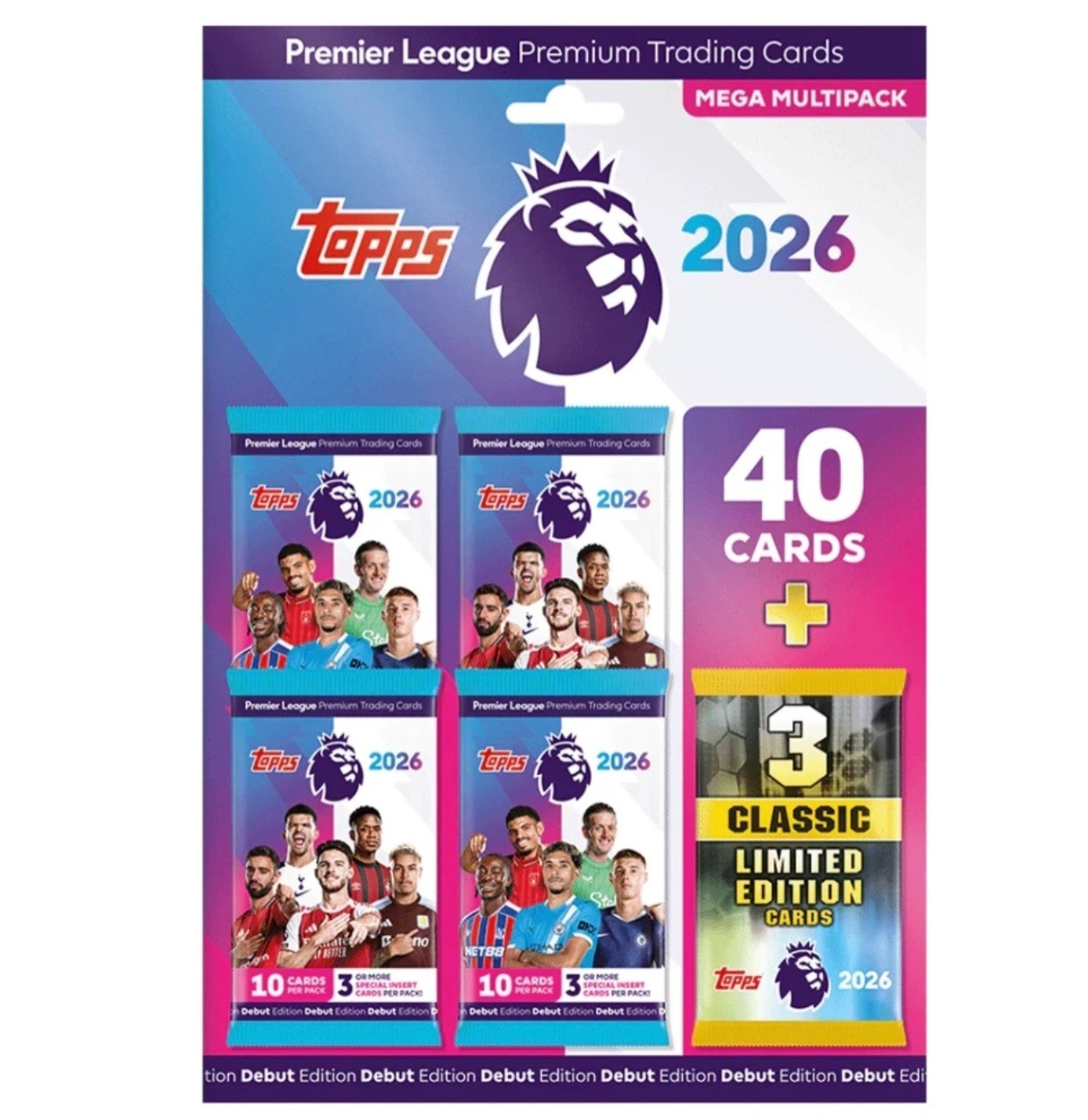 Topps Premier League 2026 – MEGA MULTIPACK with 40 Cards + 3 Limited Editions