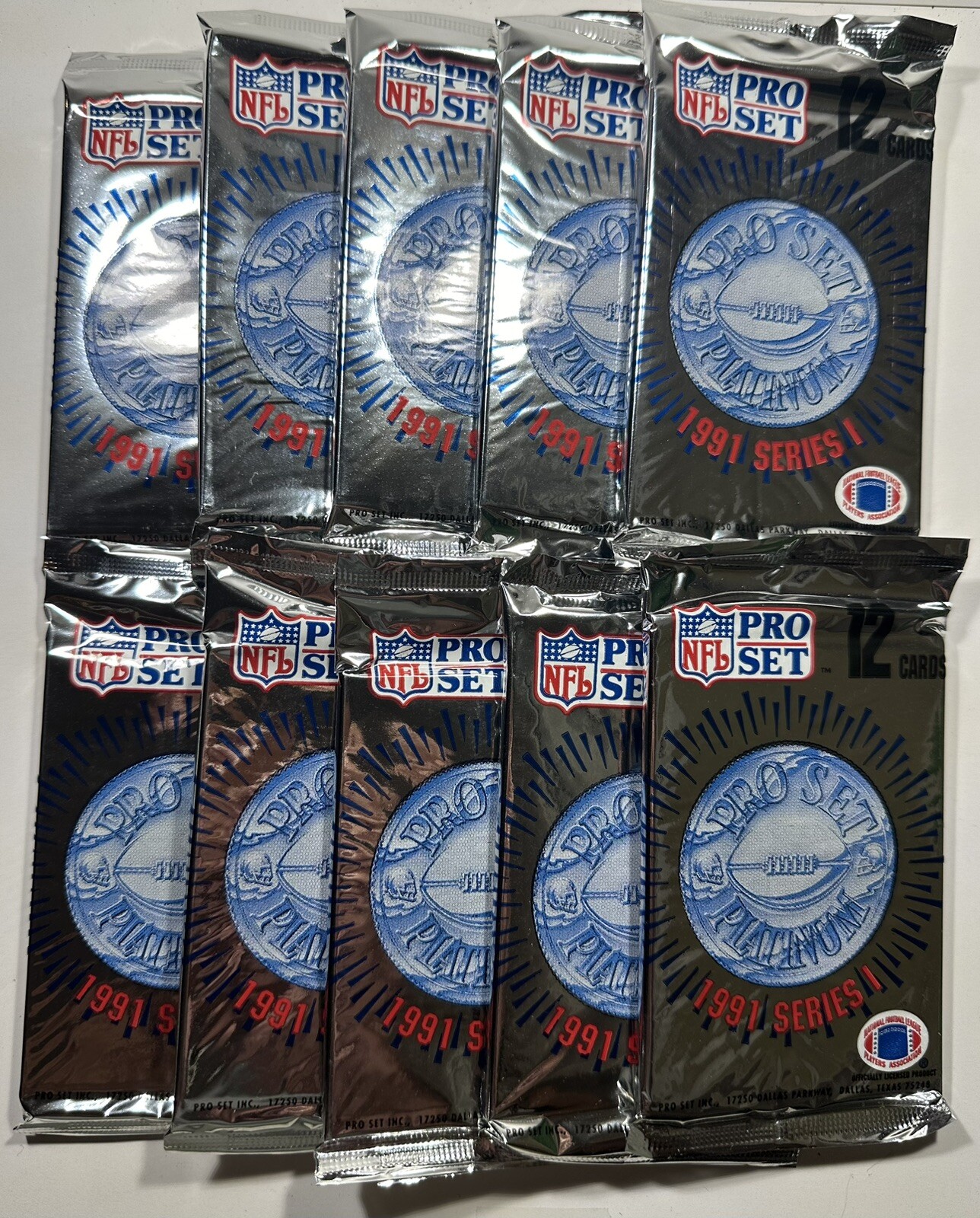 Lot of 10 – New Unopened 1991 NFL Pro Set Platinum Series 1 **SHIPS FREE**