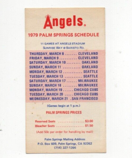 1979 California Angels Palm Springs Spring Schedule Palm Springs Aerial Tramway