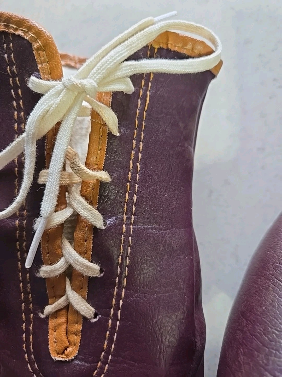 Vintage Lace Up Boxing Gloves Maroon & Brown One Size & Maker Unknown Two Rights