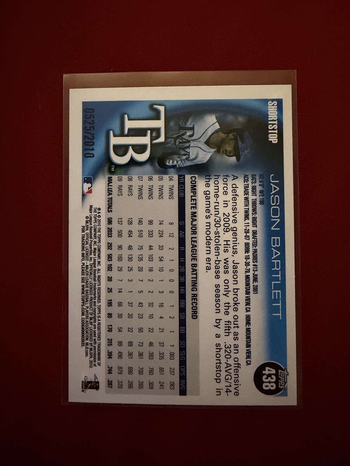 2010 Topps – Jason Bartlett #438 Gold /2010