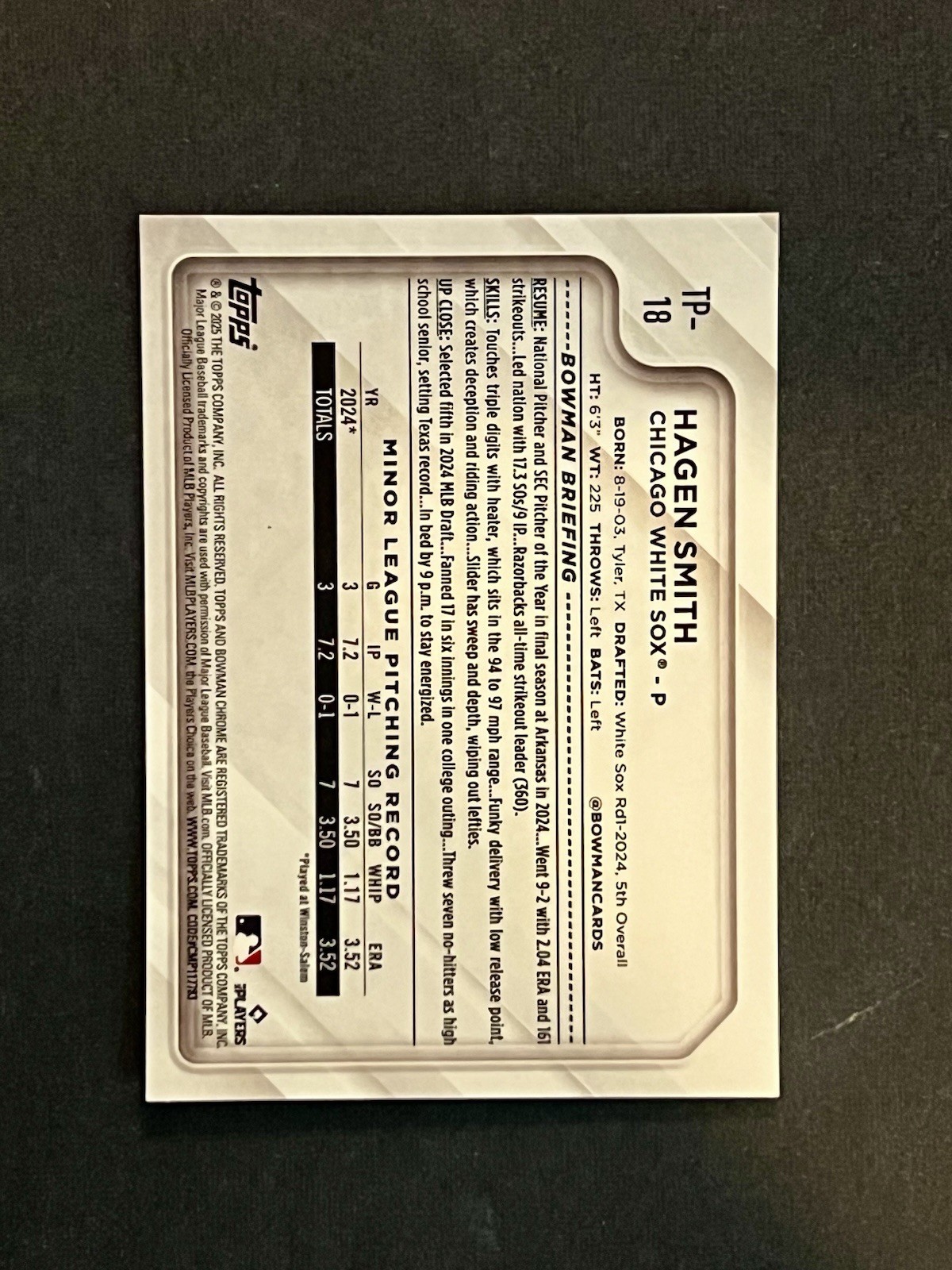 2025 Topps National Convention Bowman Chrome Hagen Smith Orange SSP /25