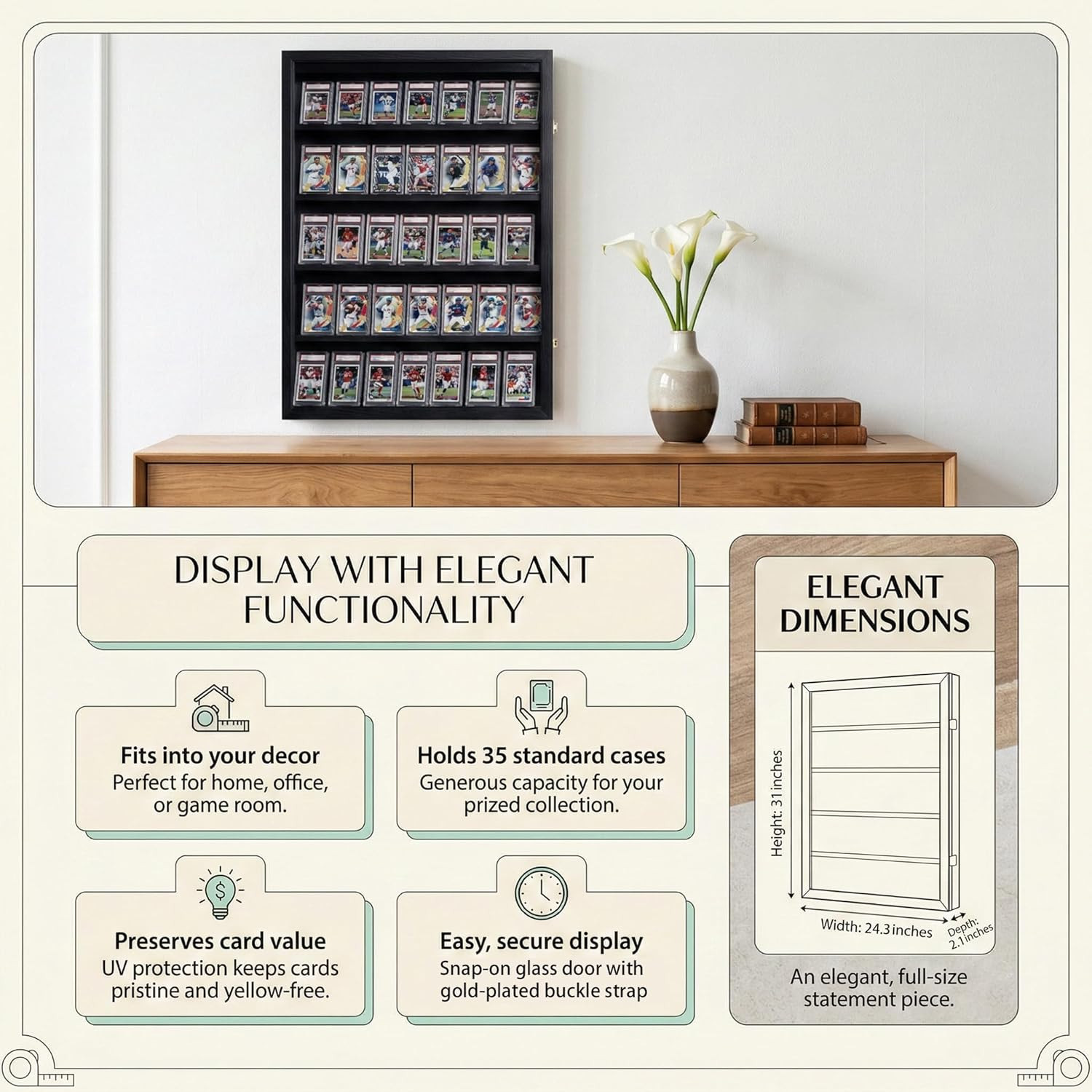 35 Baseball Card Display Case – Graded Sports Card Frame with 98% UV Protection,