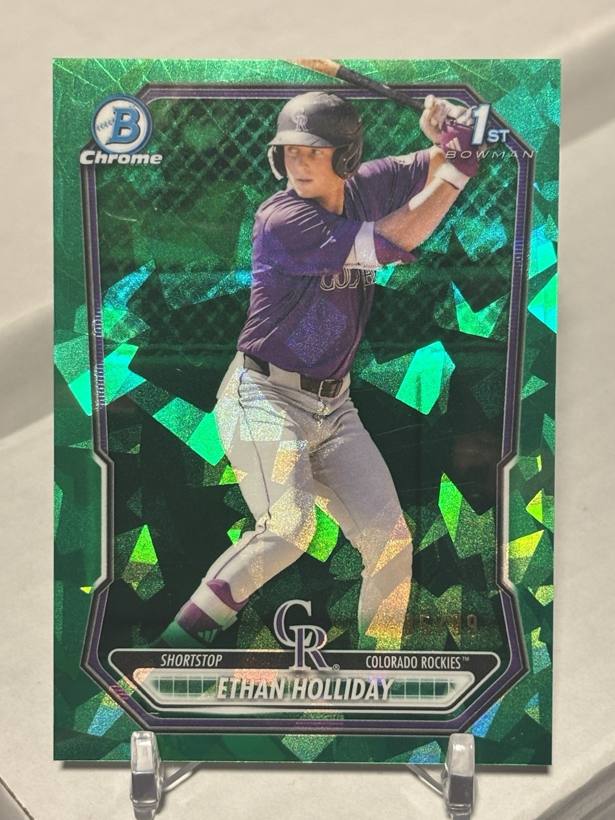 Ethan Holliday 2026 Bowman Sapphire Chrome Green Refractor 1st #/99 Rockies