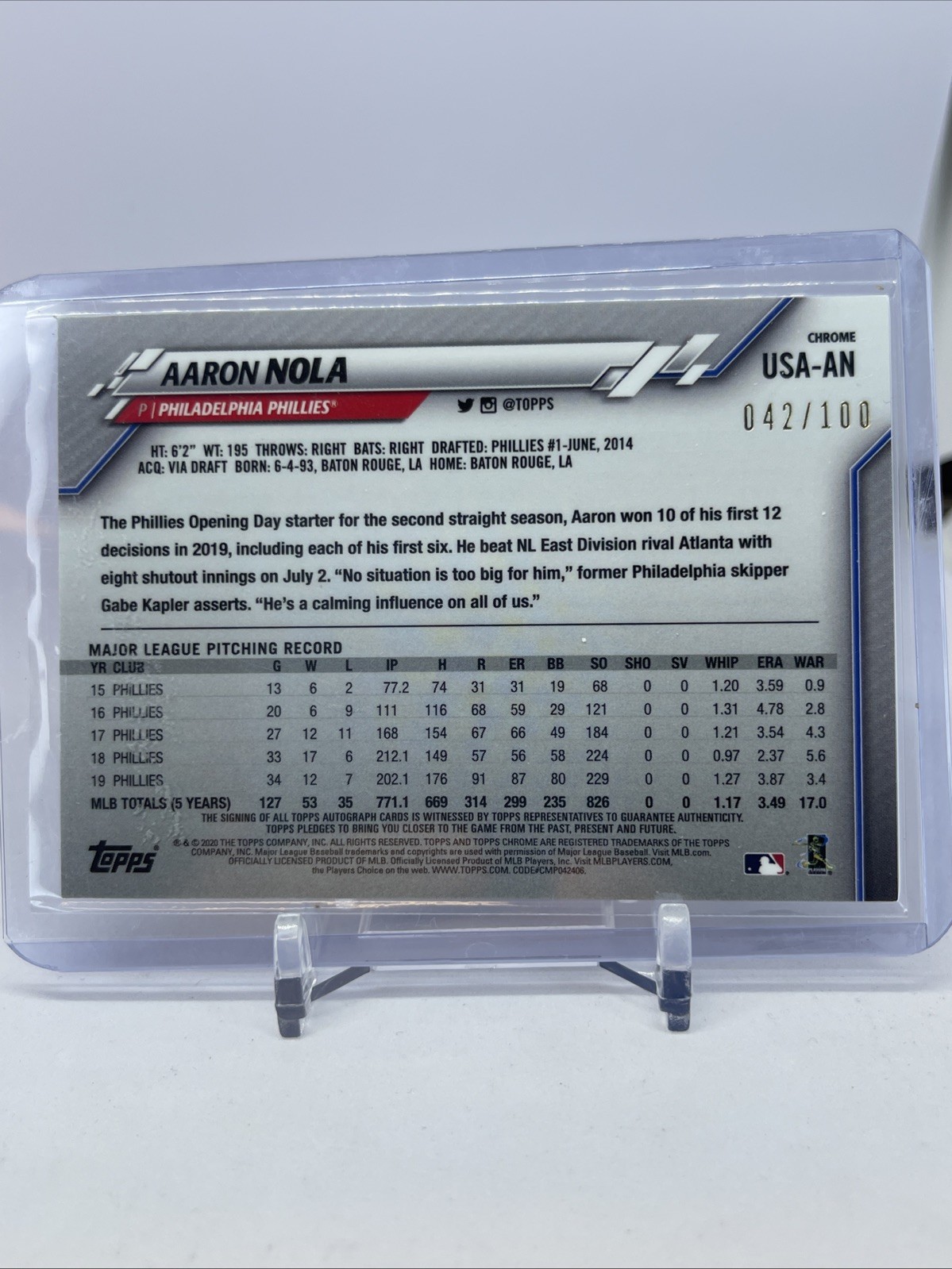 2020 Topps Chrome Update Target Prism Refractor /100 Aaron Nola #USA-AN Auto