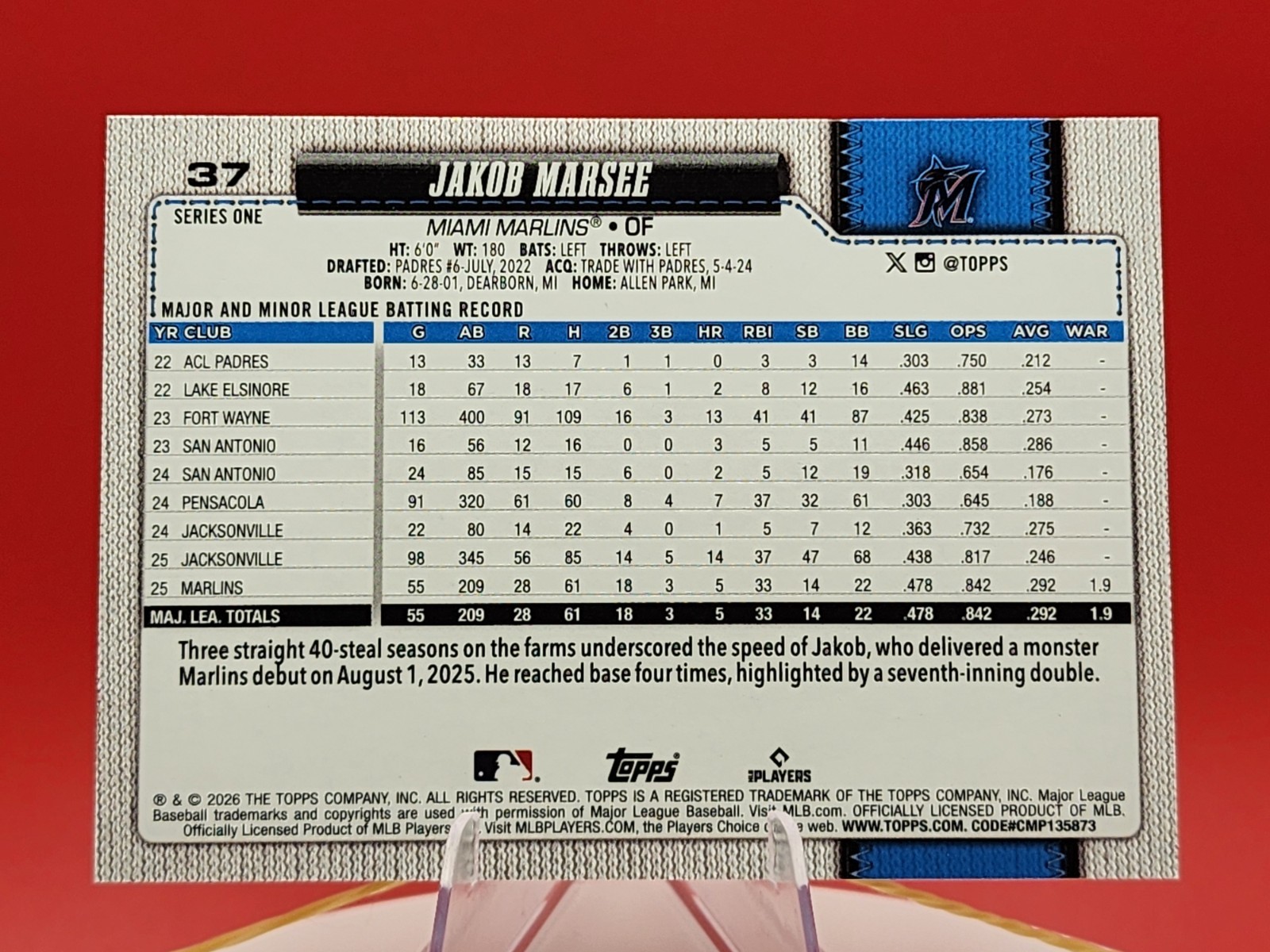 2026 Topps Series 1 Jakob Marsee Easter Black Rabbit RC SSP Low Print Run!