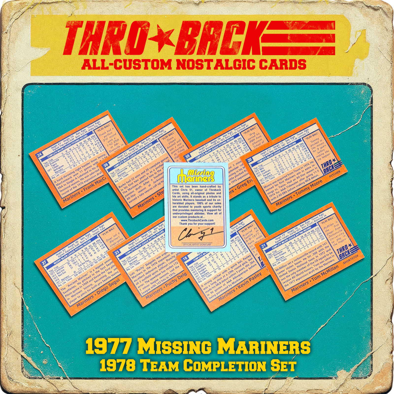 THROBACK custom Baseball 9-Card Set 1978 Seattle Mariners 1977 Team Puchy