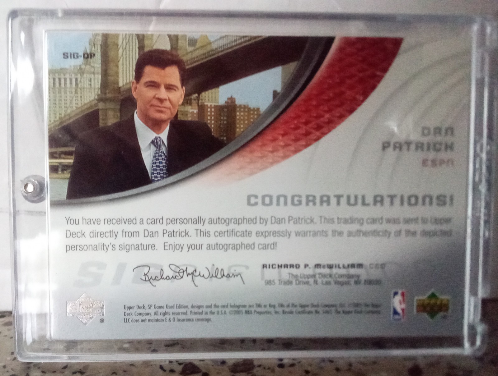 DAN PATRICK 2005 ESPN UPPER DECK SP GAME AUTOGRAPHED SIGNED CARD 095/100