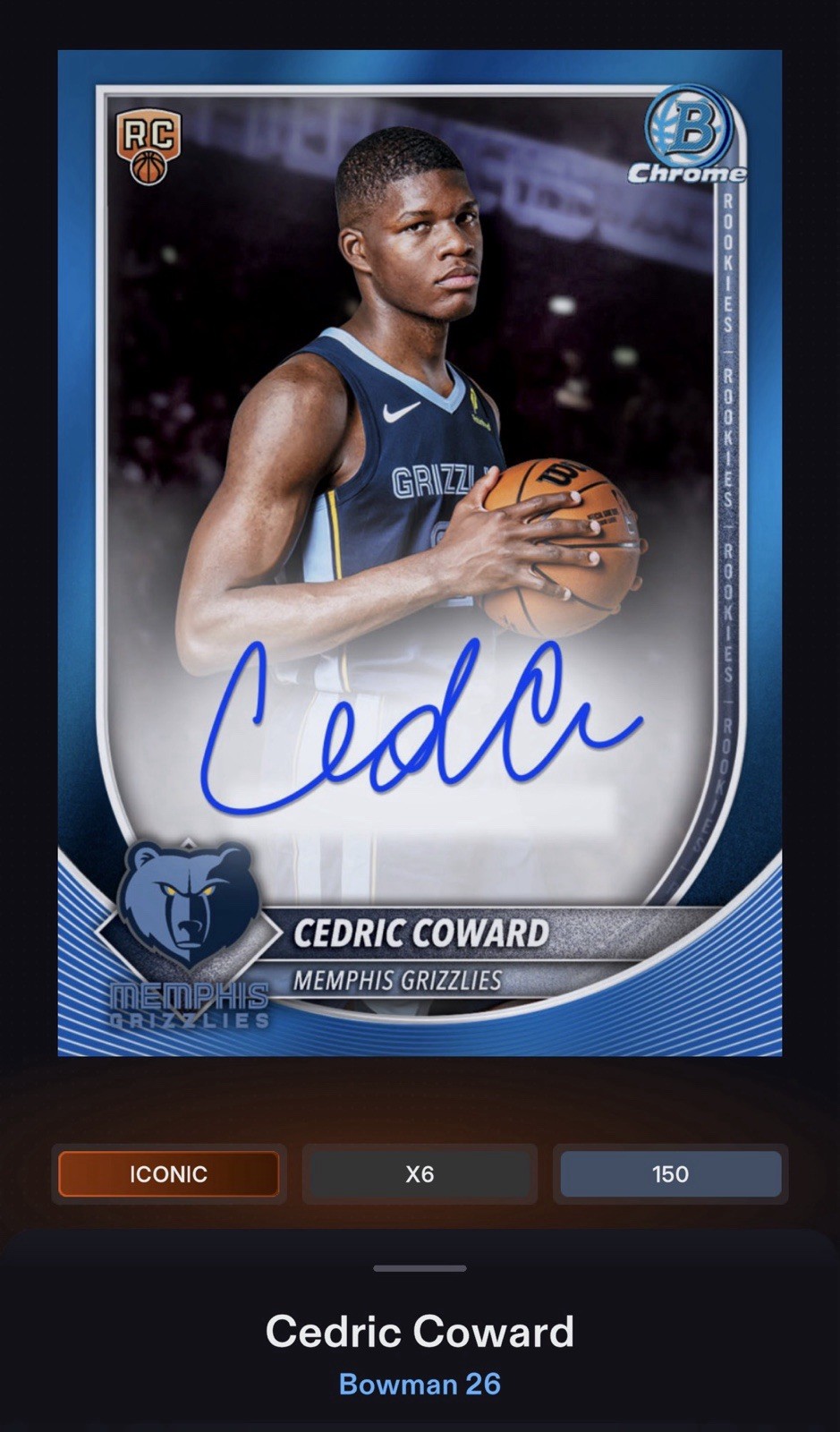 DIGITAL Topps NBA Collect – Bowman ‘26 – Iconic /150 – Cedric Coward