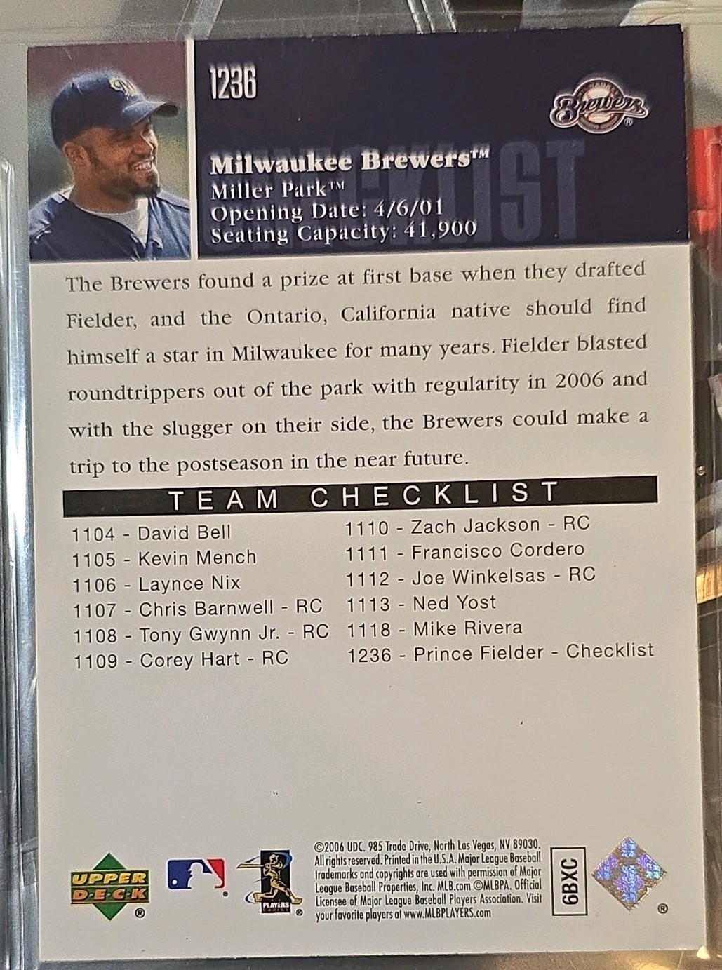 2006 Upper Deck – Checklist Prince Fielder #1236