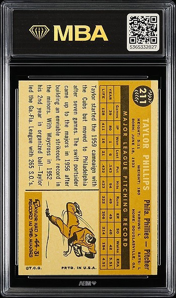 1960 TOPPS #211 TAYLOR PHILLIPS Phillies MBA 8.5 NM/MT+