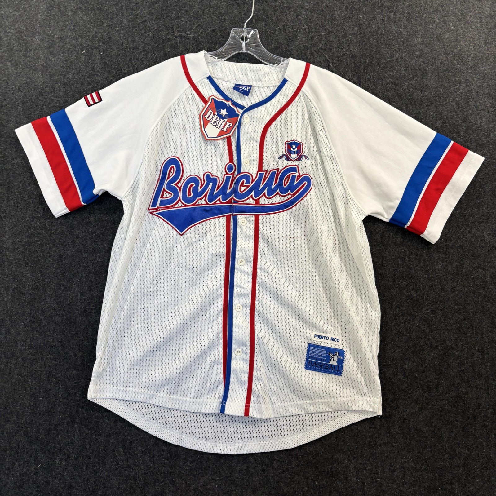 Puerto Rico Jersey Men’s XL White Boricua #21 Baseball DELF Button Front Mesh