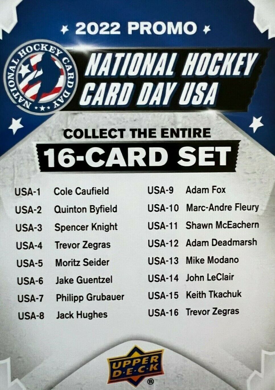 2022 UPPER DECK NATIONAL HOCKEY CARD DAY NHL – USA1 – USA16 – YOU PICK
