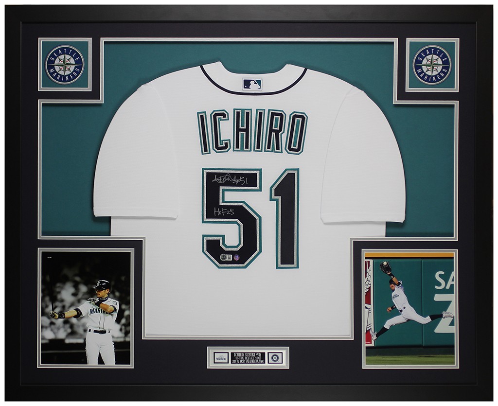 Ichiro Suzuki Autographed & Framed White Seattle Jersey Auto Beckett Certified