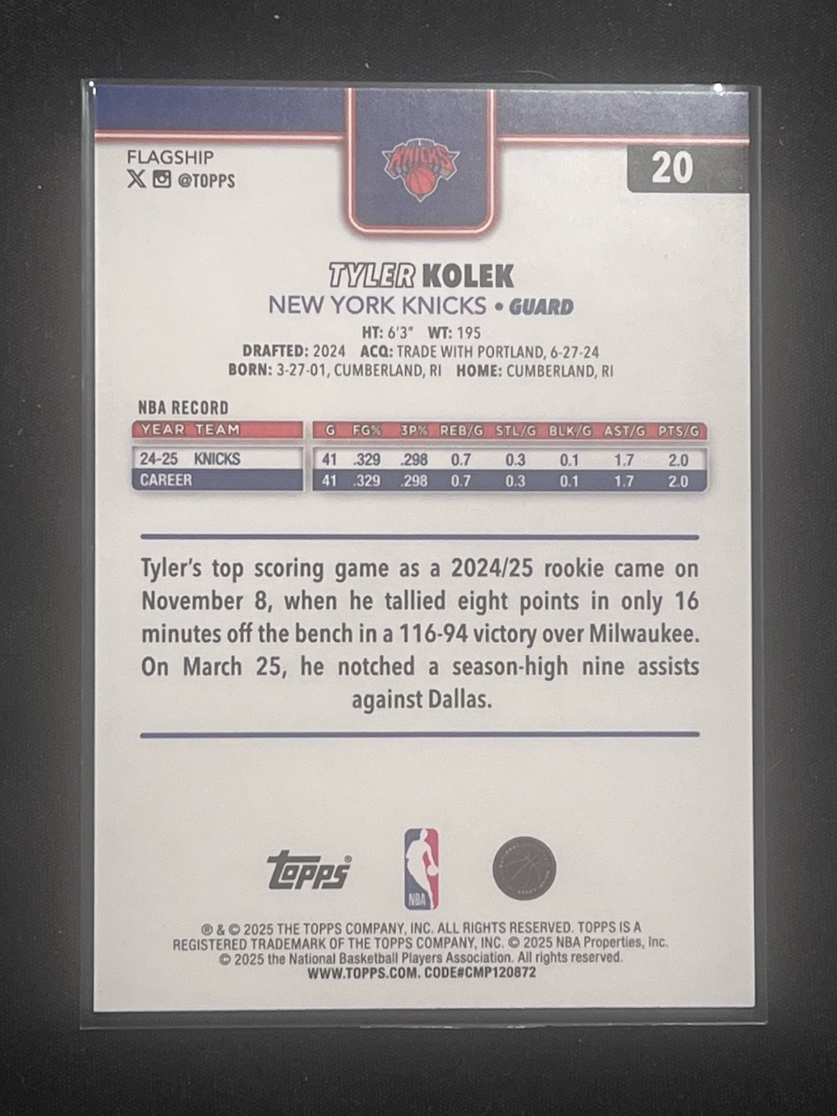 2025-26 Topps Basketball #20 Tyler Kolek