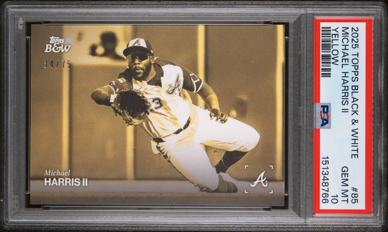 PSA 10 MICHAEL HARRIS II /75 YELLOW RARE BRAVES 2025 TOPPS BLACK & WHITE