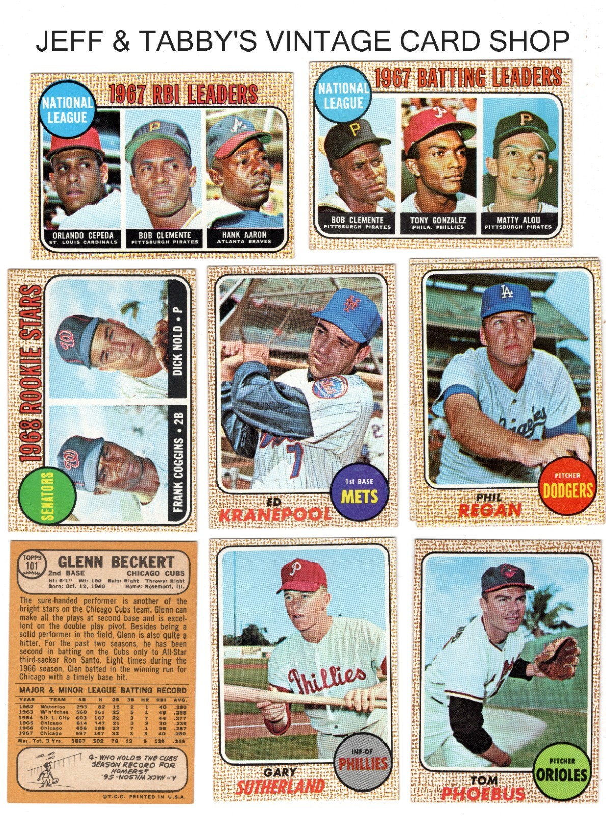 1968 TOPPS BASEBALL 163 TO 334 / SEE DROP DOWN MENU