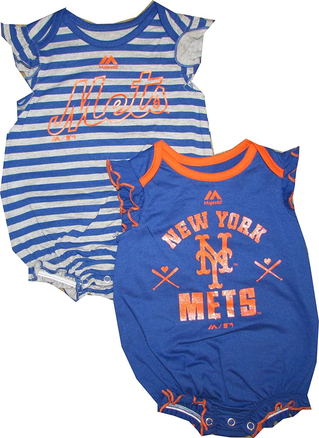 New York Mets 2pc Girls “Team Sparkle” Creeper Set Infant Baby Bodysuit Blue