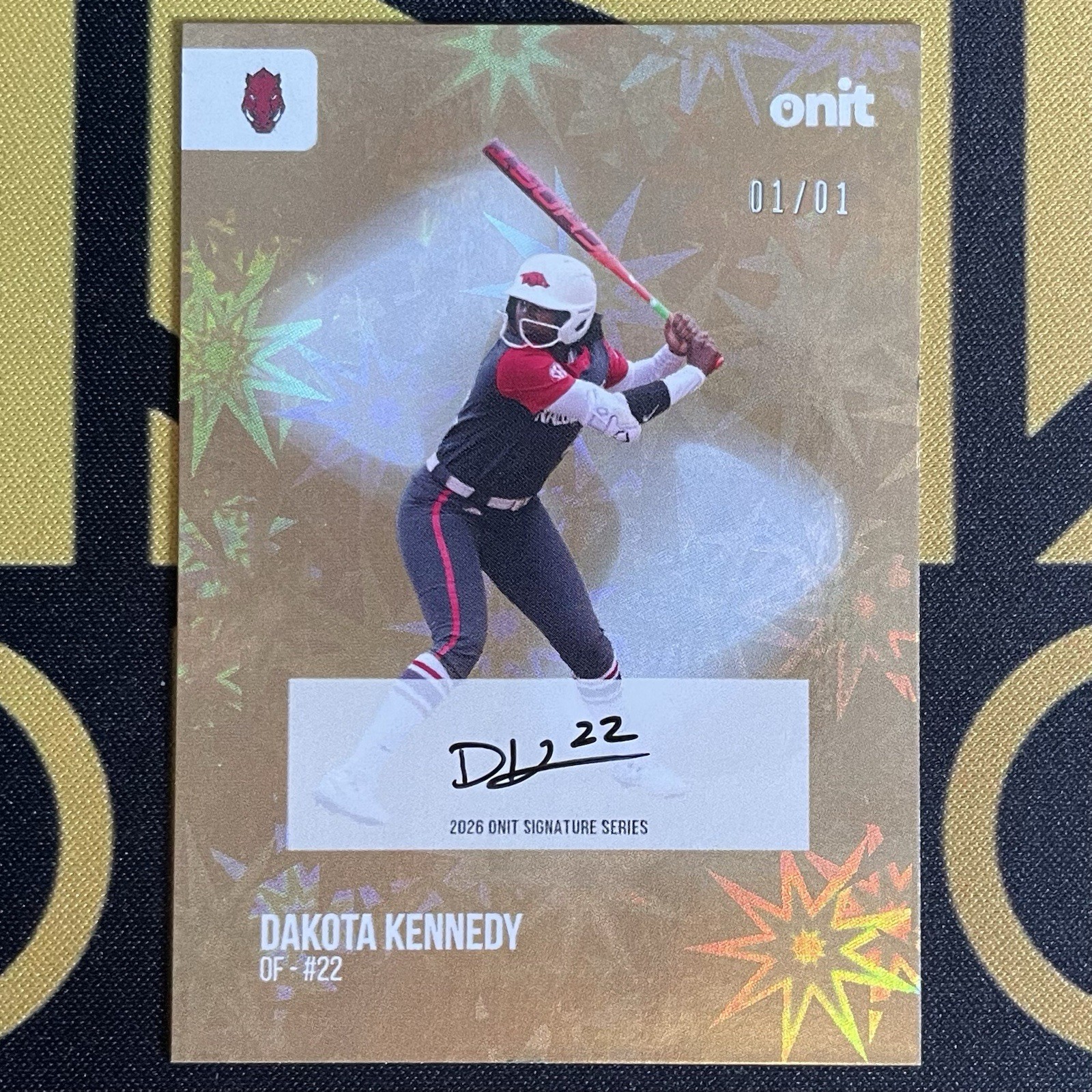 2026 ONIT Athlete Arkansas Softball #S-1 Dakota Kennedy Gold Signature Auto 1/1