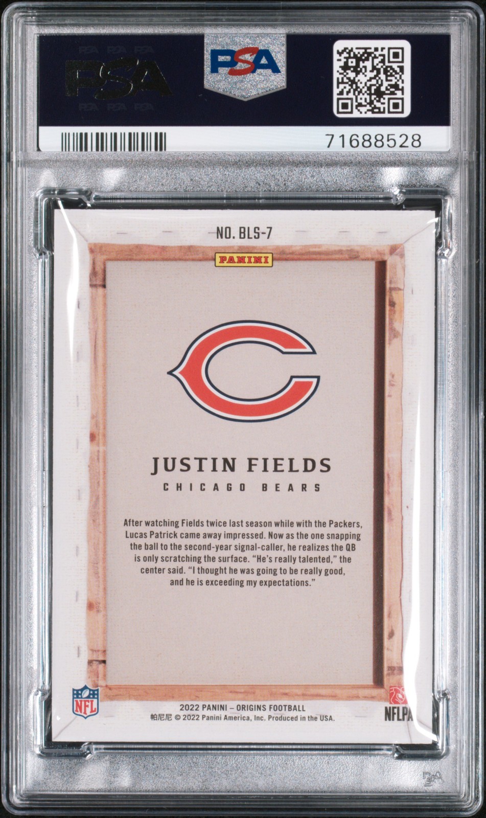 2022 Panini Origins #BLS-7 Justin Fields Blank Slate PSA 9