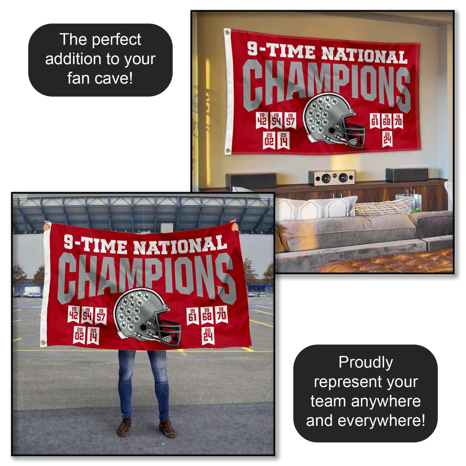 Ohio State Buckeyes 2024 and 9 Time National Champions 3×5 Flag