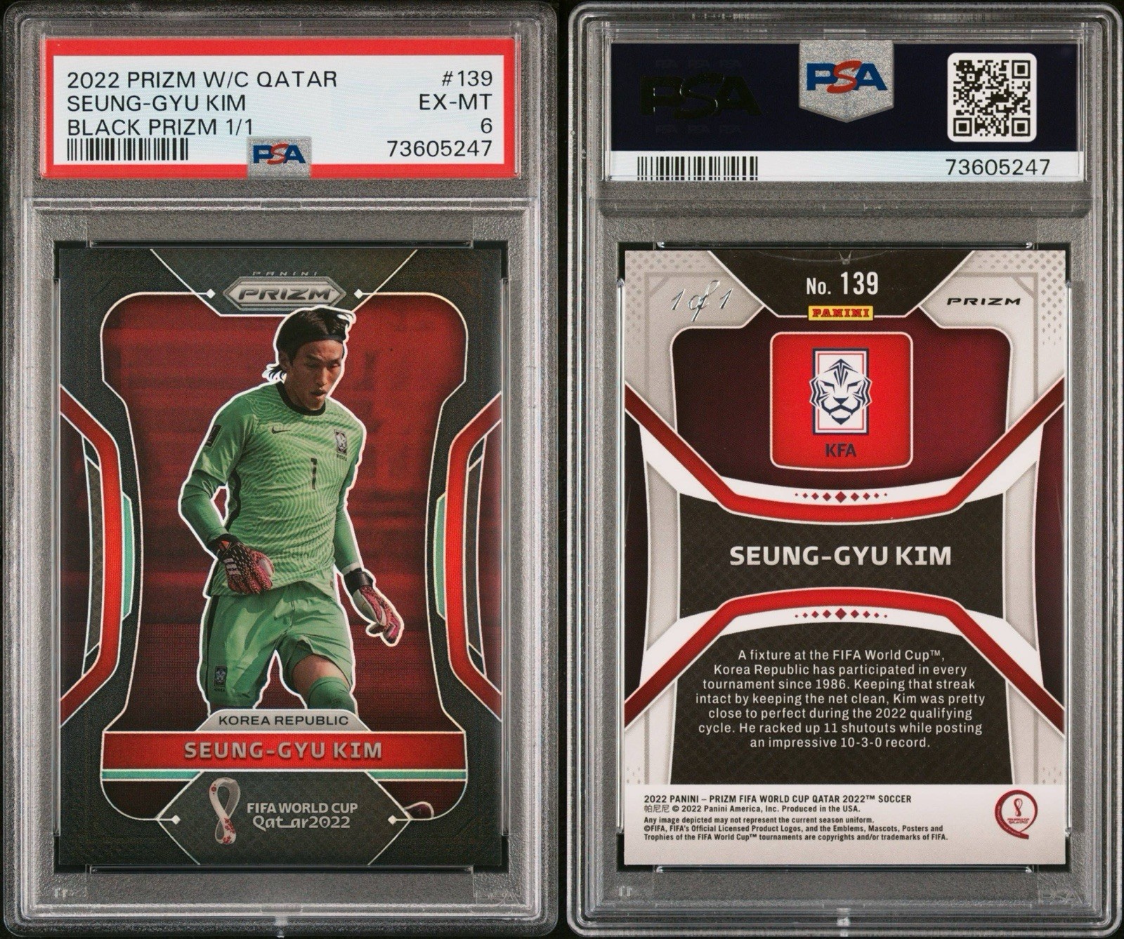 2022 Panini Prizm World Cup Qatar Seung-gyu Kim Black 1/1 South Korea