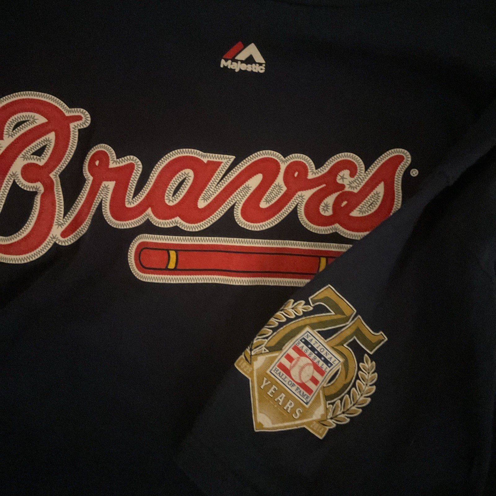 Atlanta Braves MLB Majestic Tom Glavine #47 Navy Blue Shirt Mens Size XL NWT