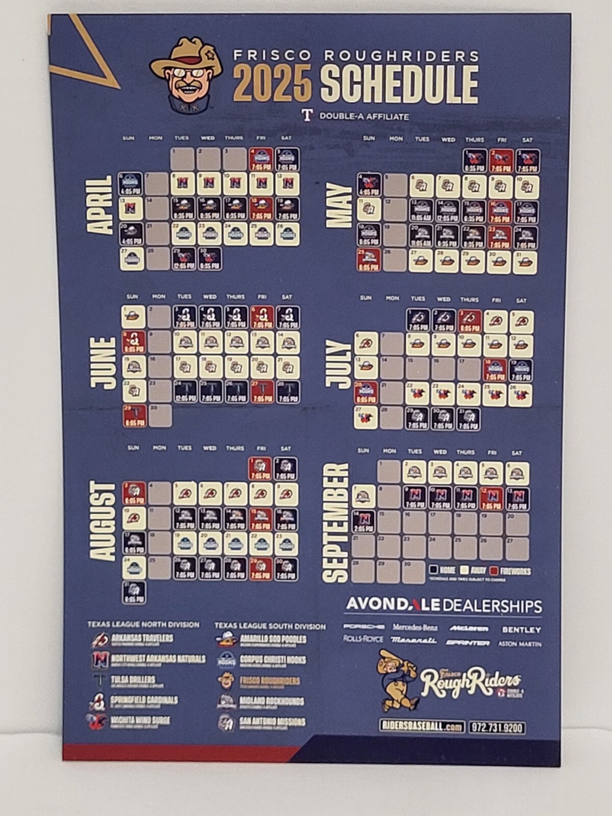 LAST YEAR 2025 Frisco ROUGHRIDERS Magnetic Schedule AA MiLB Minor Baseball
