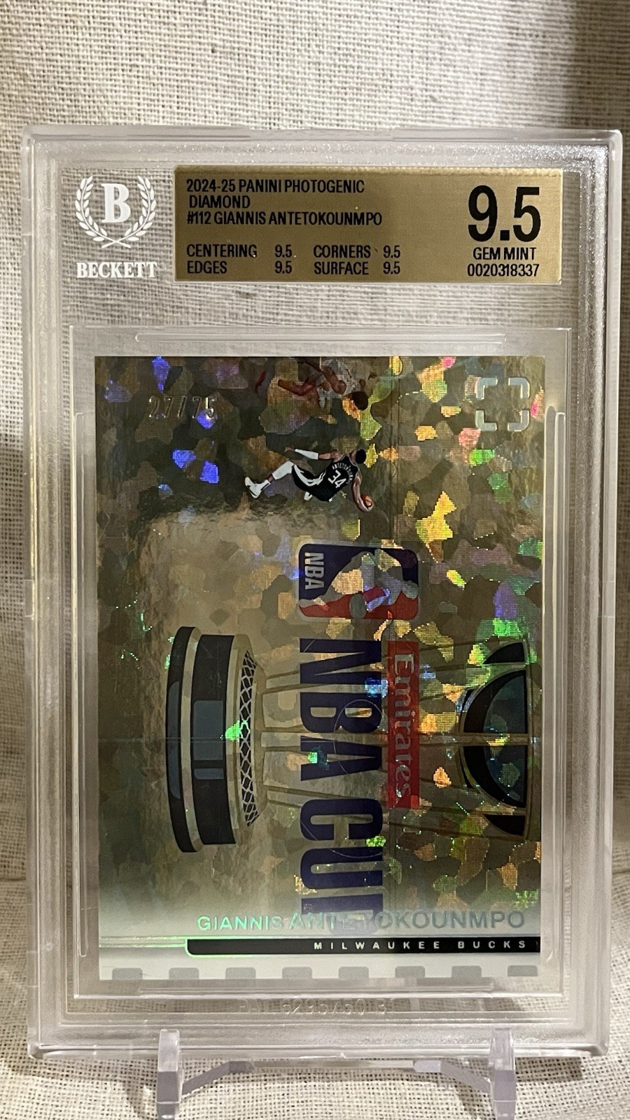 2024-25 Panini Photogenic Giannis Antetokounmpo Diamond 27/75 – BGS 9.5 Gem Mint