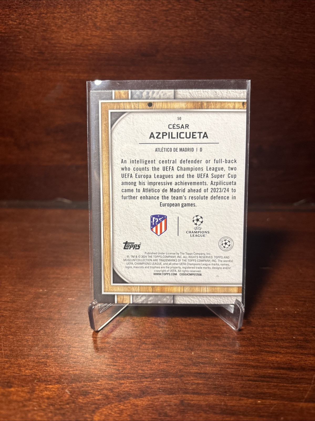 2023-24 TOPPS MUSEUM COLLECTION UEFA CESAR AZPILICUETA ATLETICO MADRID Gold /50