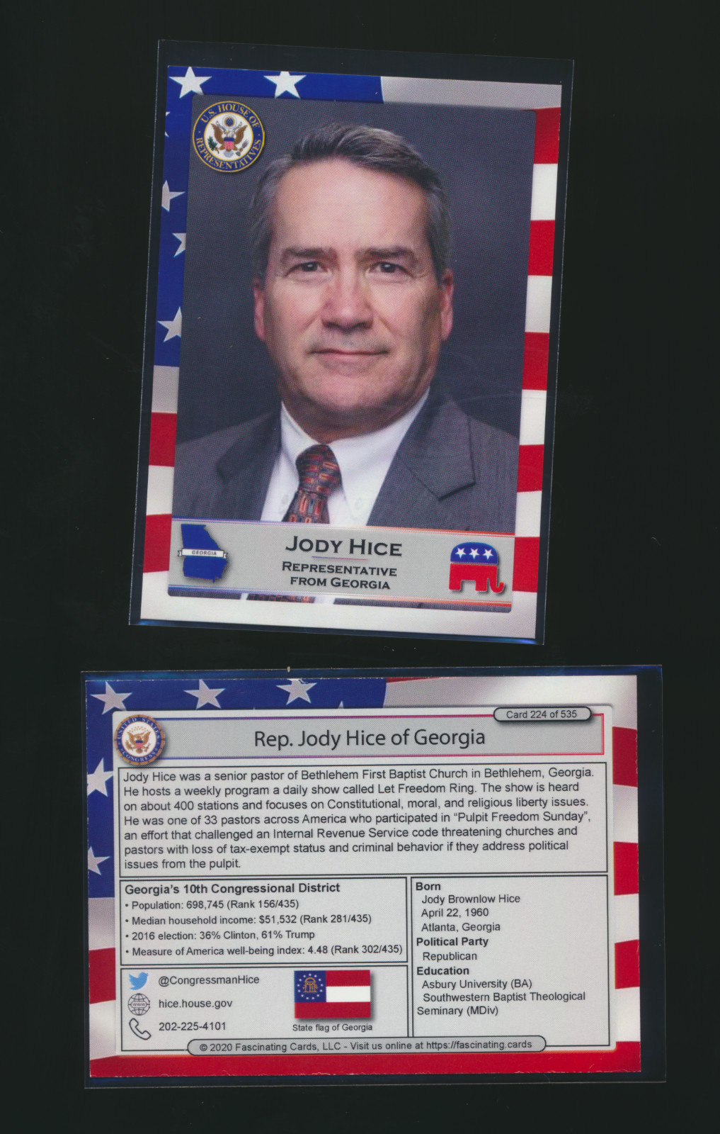 2020 United States Congress Fascinating Cards Georgia Jody Hice #224