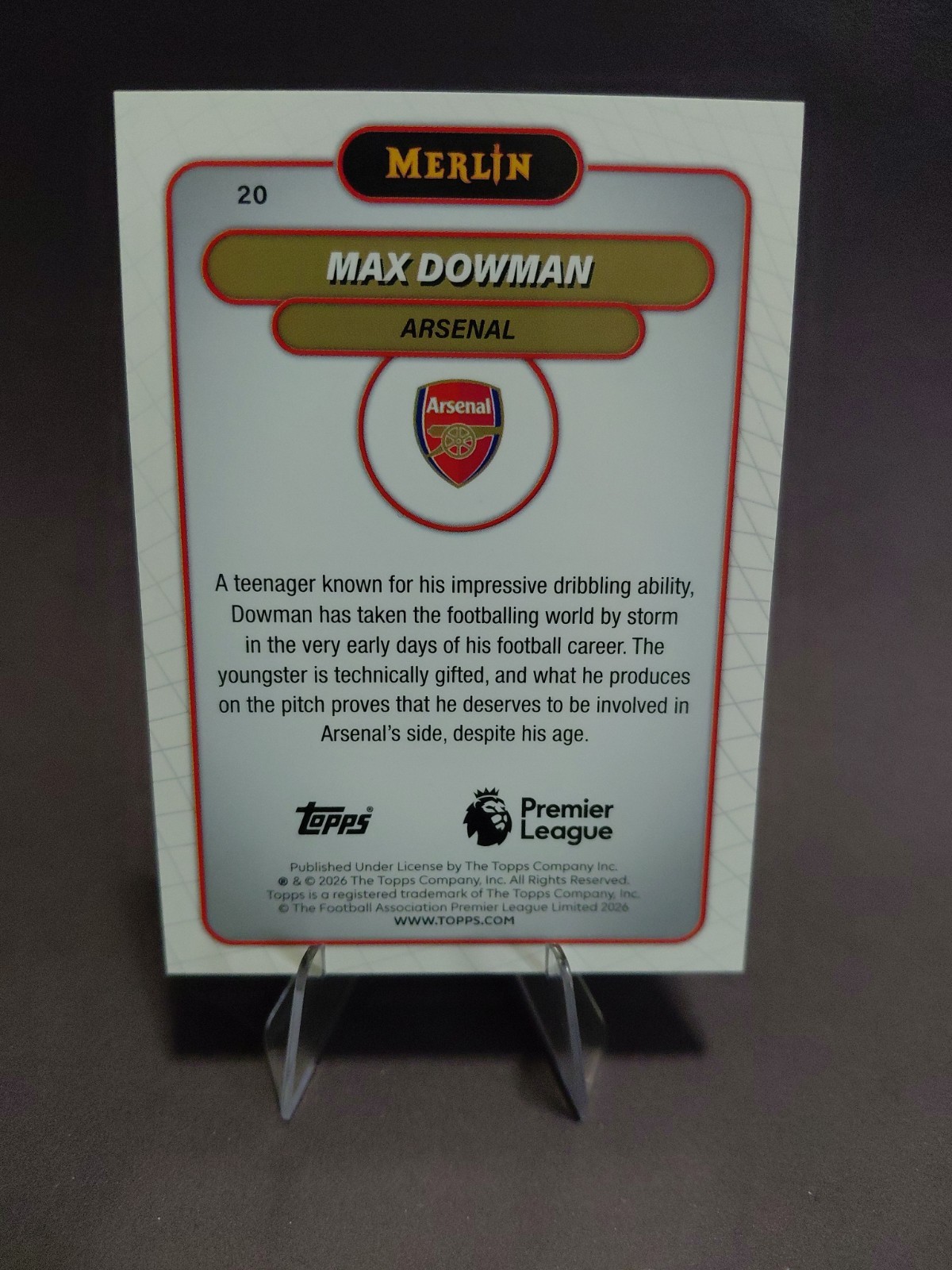 Max Dowman Rookie – Topps Merlin Rookie #20 RC Max Dowman Arsenal