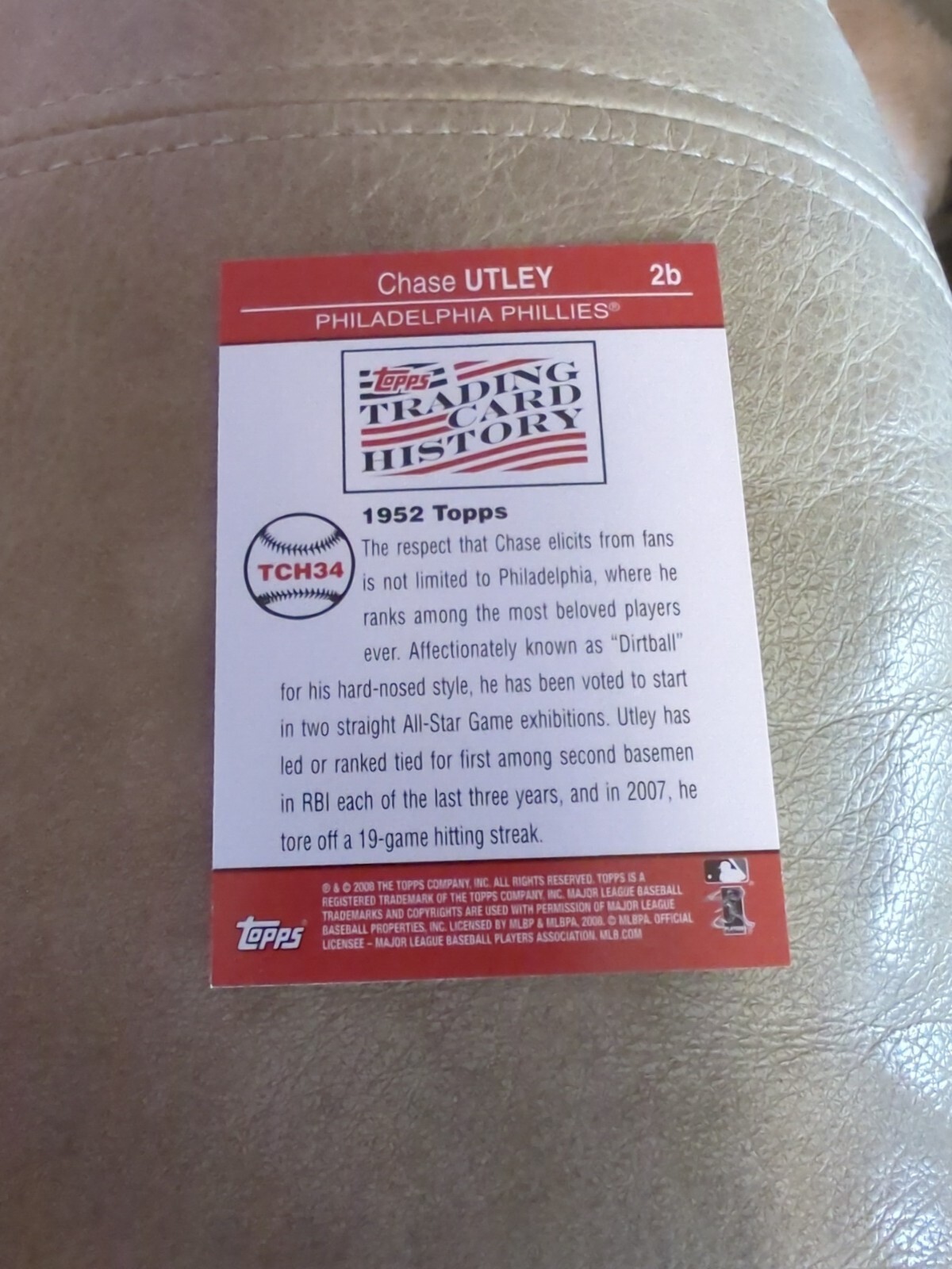 2008 Topps CHASE UTLEY Trading Card History – PHILADELPHIA PHILLIES – #TCH34