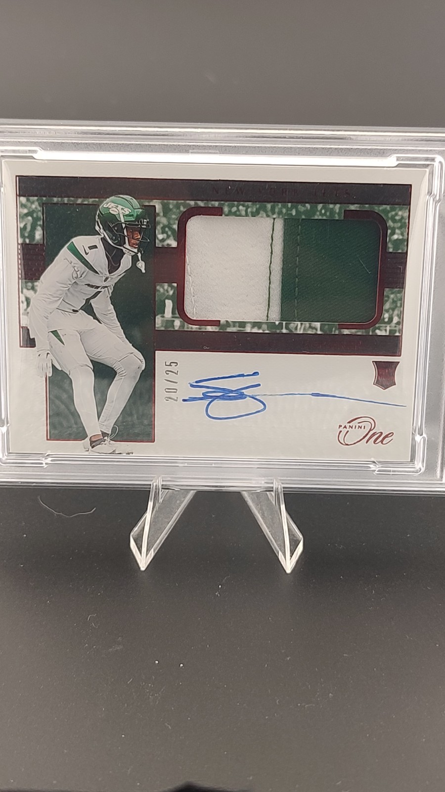 2022 Panini One Dual Patch Auto Red RPA /25 Breece Hall PSA 9 MINT #3 RC