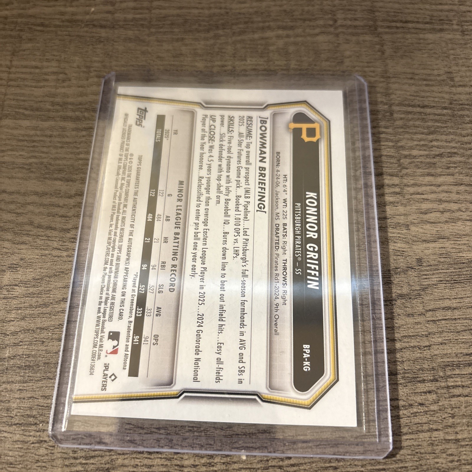 2026 Bowman Konnor Griffin True Blue Auto 78/150 BPA-KG Rookie Pirates