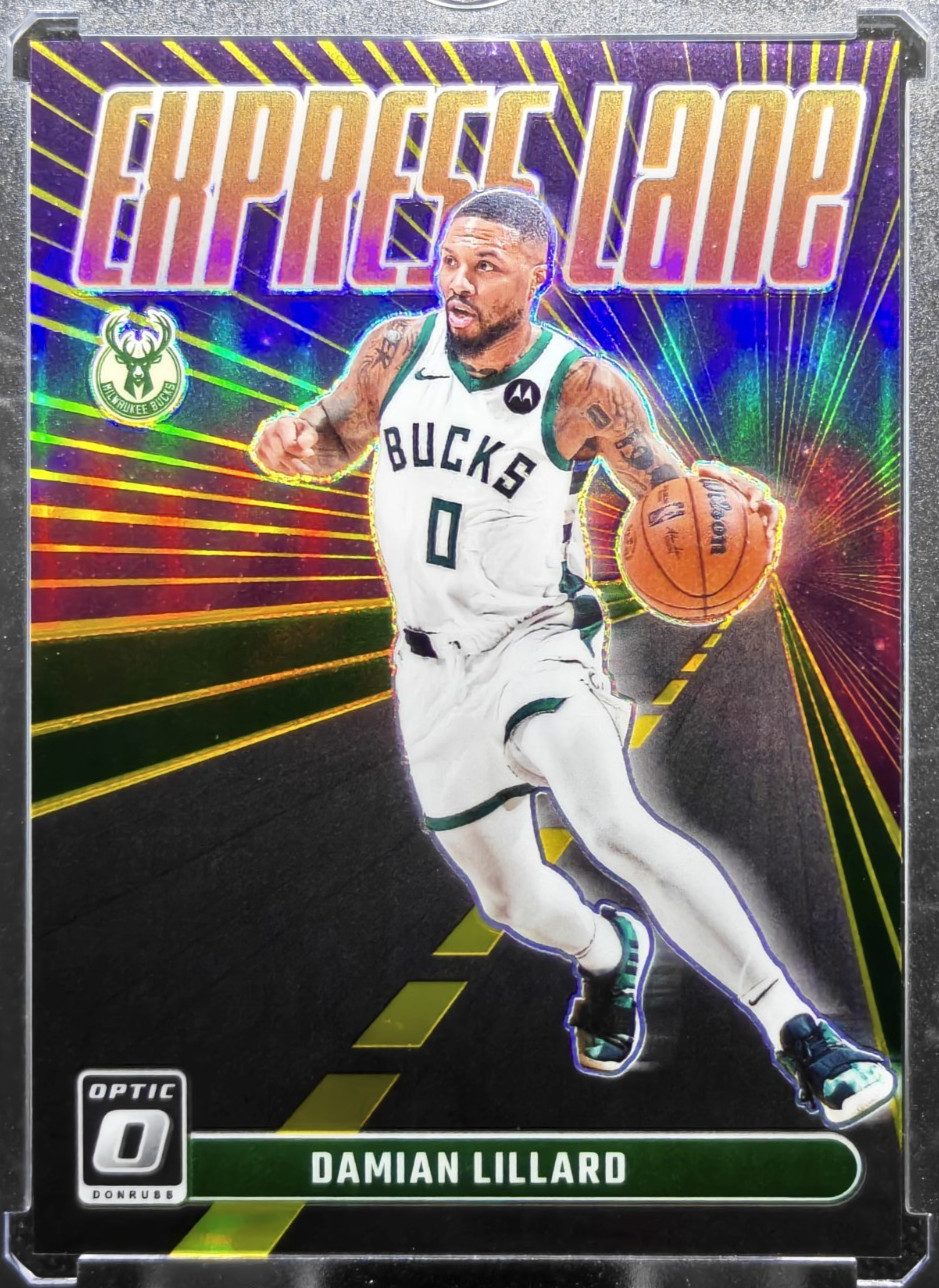 2023-24 Donruss Optic #5 Damian Lillard Express Lane Gold #/10 BUCKS