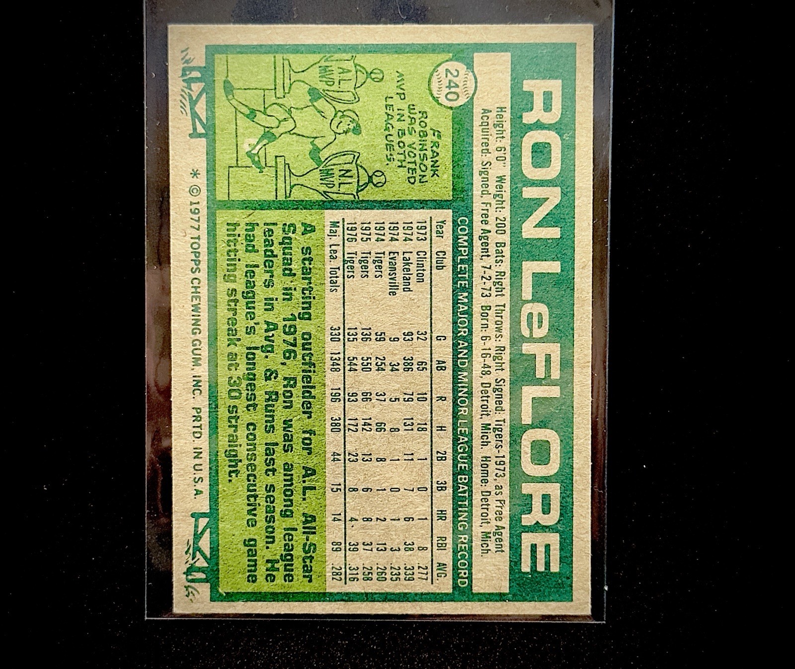 2026 Topps Heritage 1977 Buyback Ron LeFlore #240 A.L All-Stars Tigers