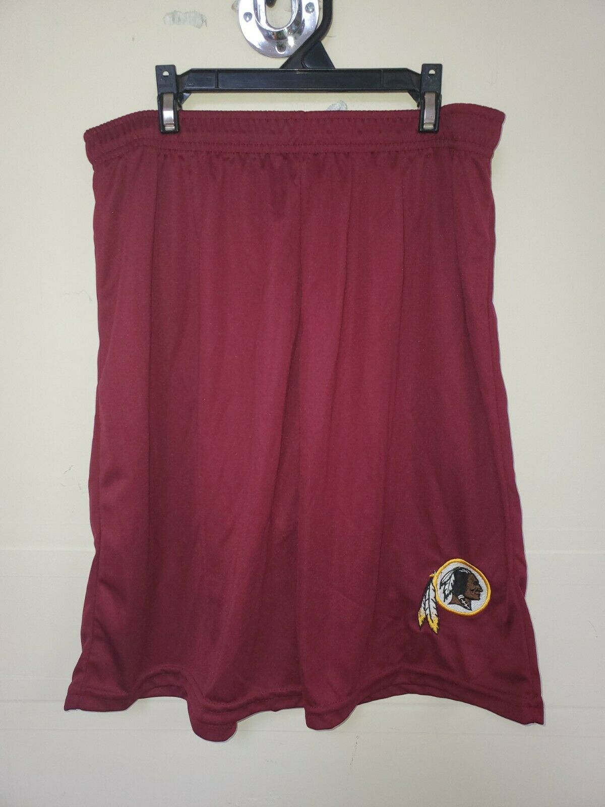 0725 Mens NFL WASHINGTON REDSKINS Polyester SHORTS BLACK MAROON GOLD New