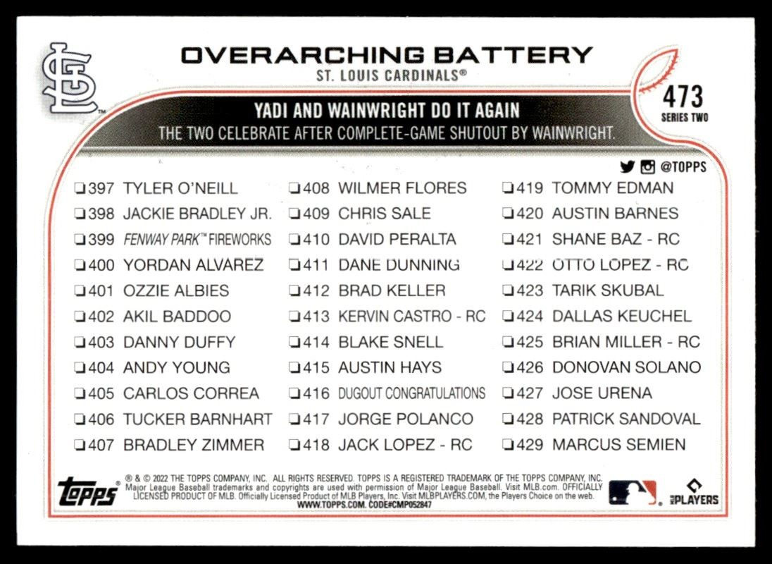 2022 Topps Overarching Battery CL, CPC St. Louis Cardinals #473