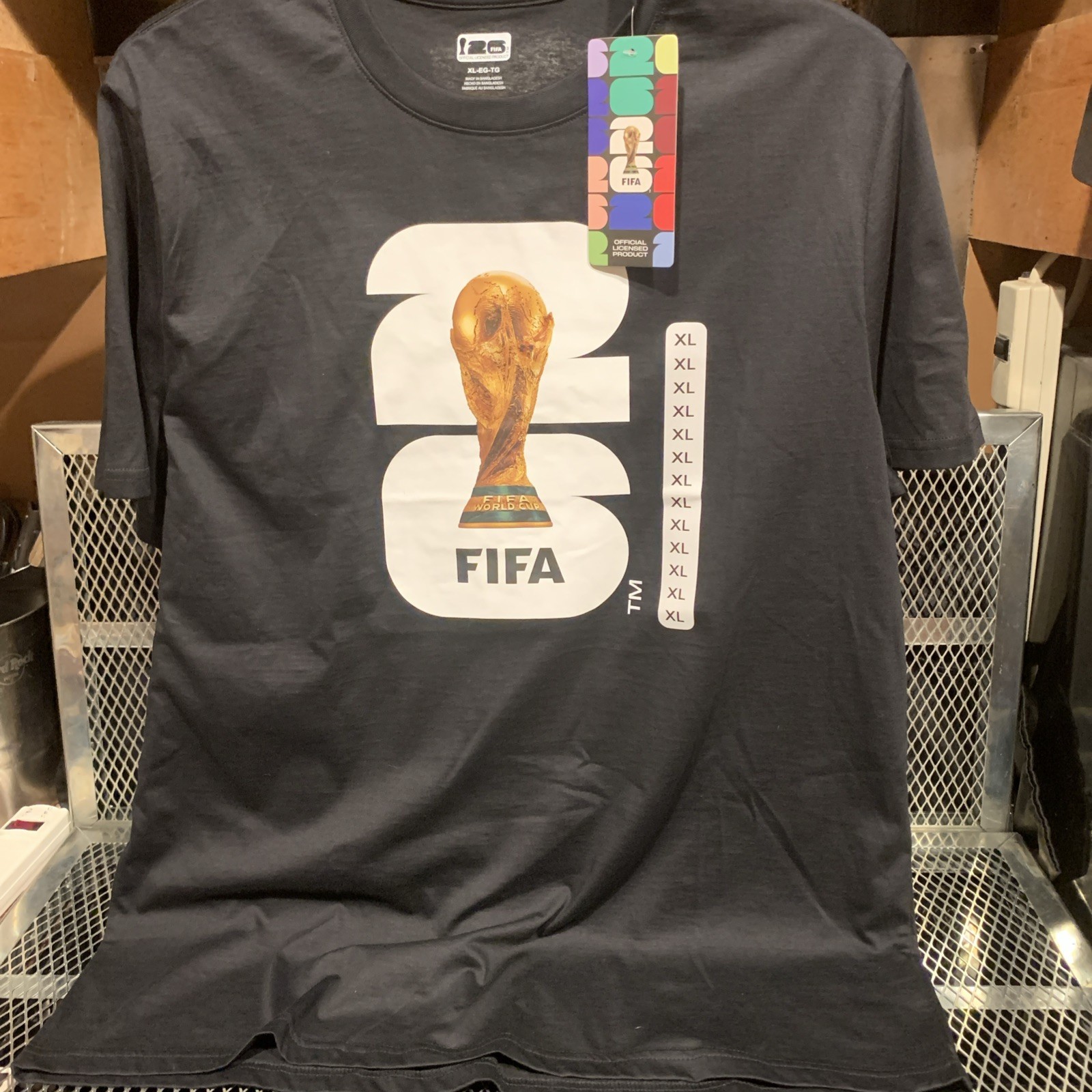 2026 FIFA WORLD CUP SOCCER T SHIRT BLACK XL WORLD CUP LOGO FRONT NEW w Tags