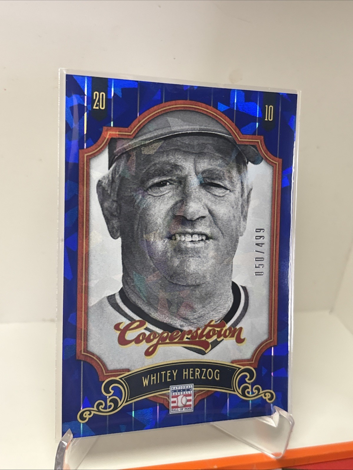 2012 Cooperstown Blue Crystal Collection Whitey Herzog #050/499 Cardinals