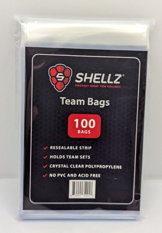 Team Bags 100 Count Resealable for Sports CCG TCG Cards by Card Shellz